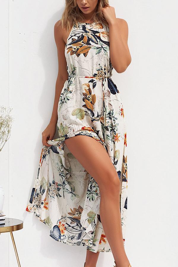 Long Beach Dress With Sling Print