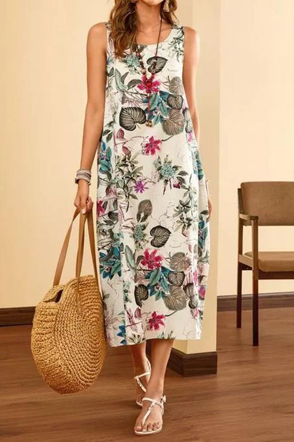 Ethnic Print sSleeveless Long Dress