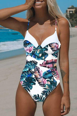 Leaf Print Halter Swimsuit