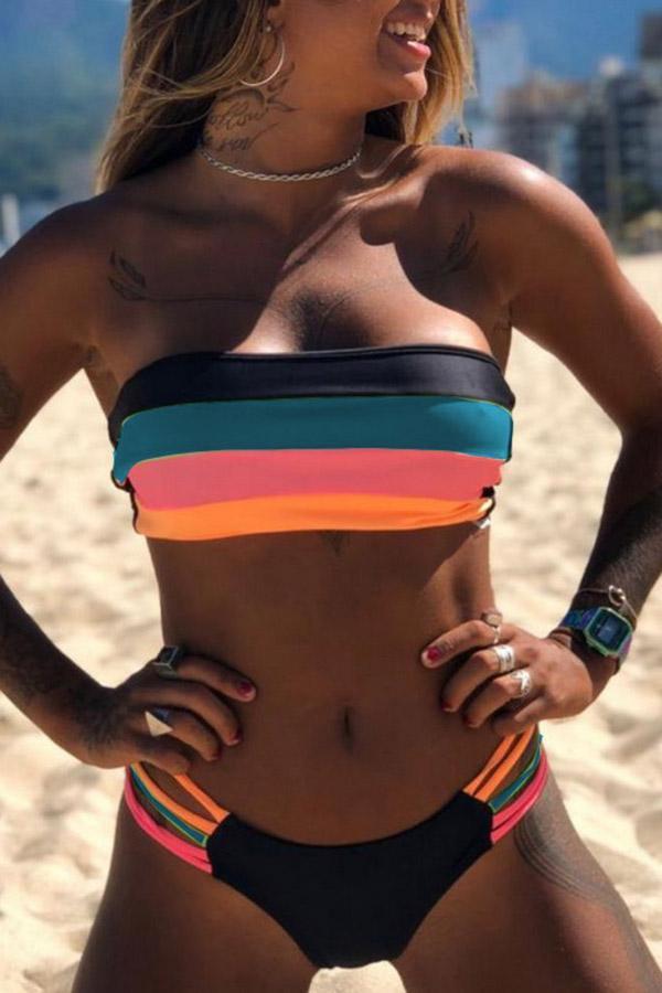 Color Block Striped Bikini