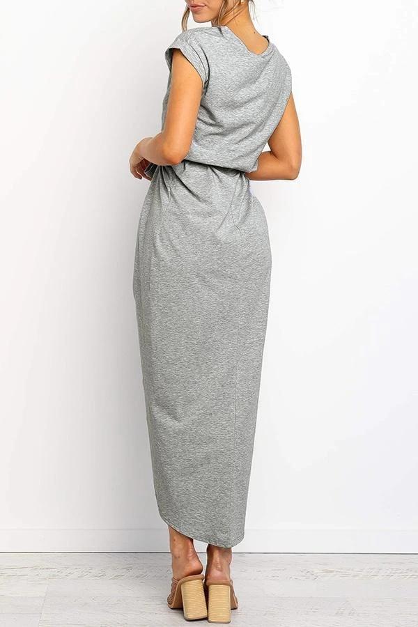 Solid Color Round Neck Irregular Dress