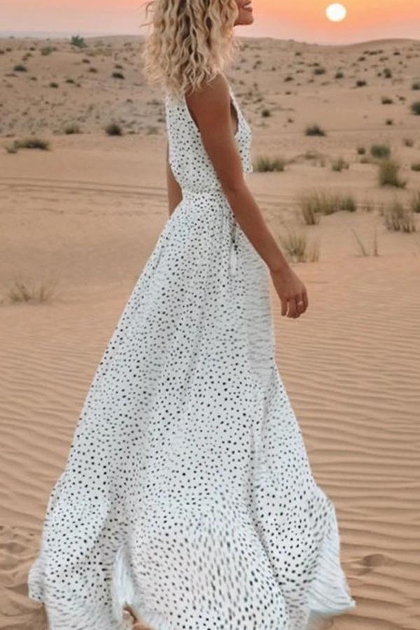 Sleeveless Polka Dot V Neck Dress