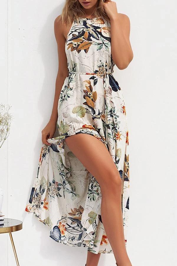 Halter Neck Floral Printed Maxi Dress
