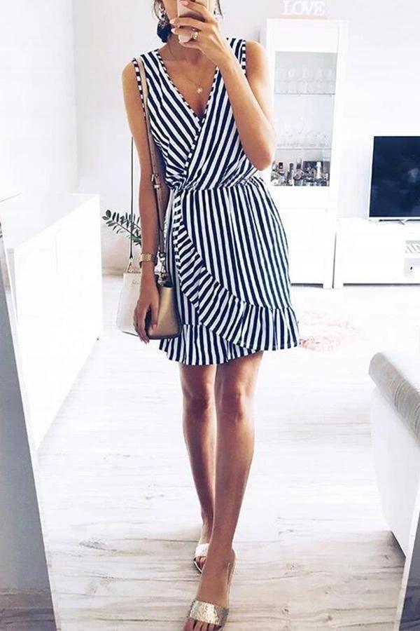 Sleeveless Striped V Neck Dress