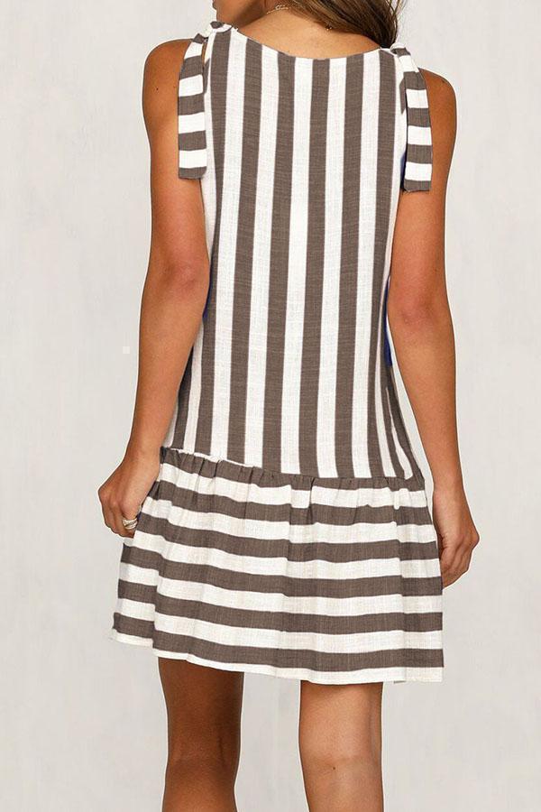 Sleeveless Striped Button Panel Dress