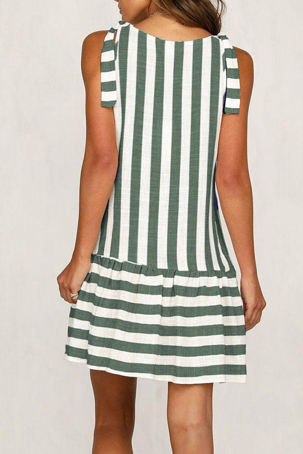 Sleeveless Striped Button Panel Dress