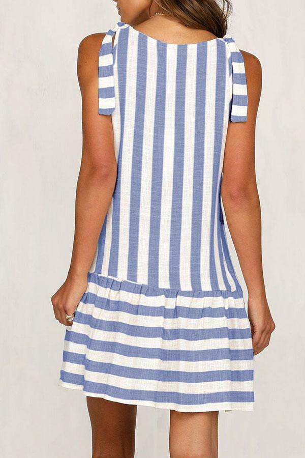 Sleeveless Striped Button Panel Dress