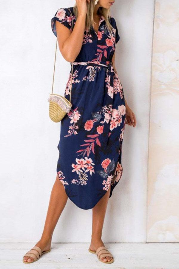 Sexy V-neck Floral Print Midi Dress