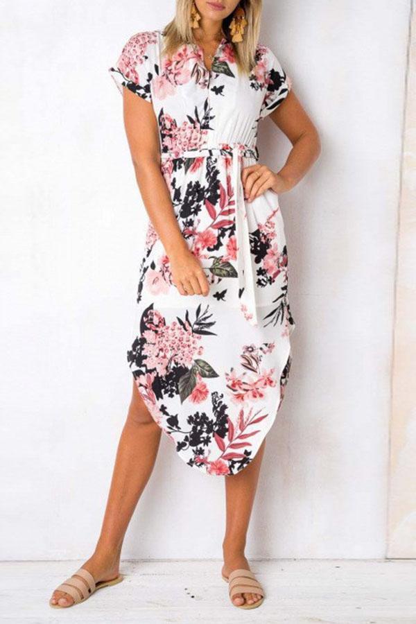 Sexy V-neck Floral Print Midi Dress