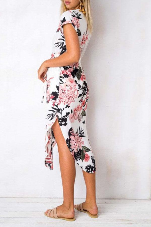 Sexy V-neck Floral Print Midi Dress