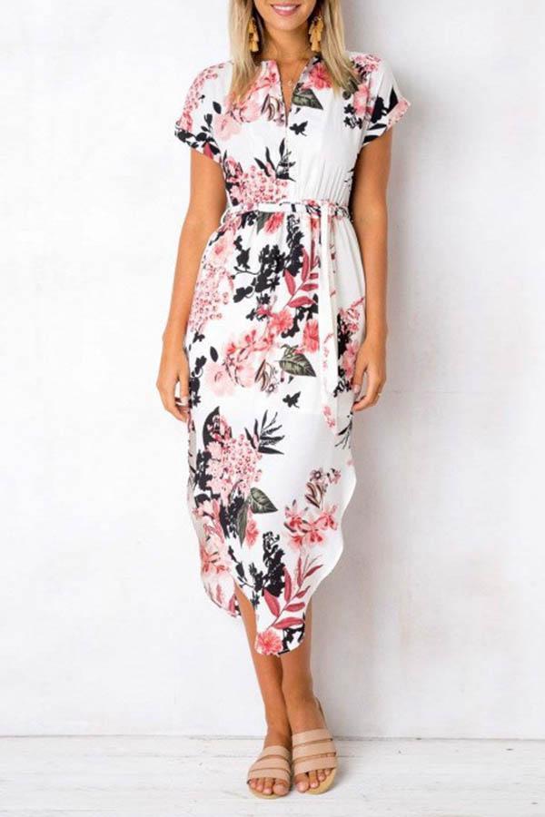 Sexy V-neck Floral Print Midi Dress