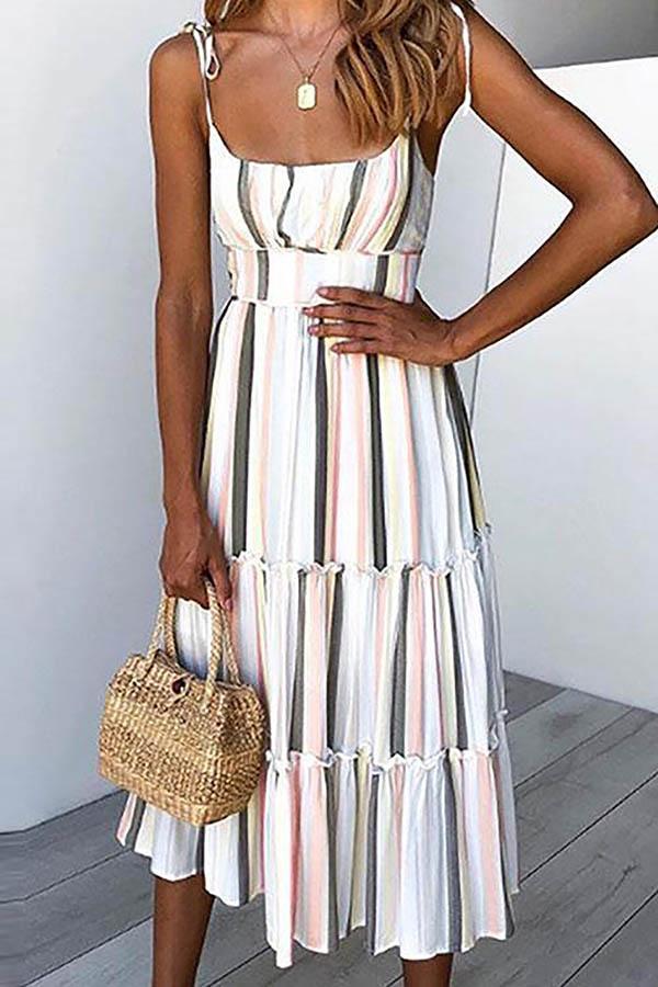 Striped Printed Halter Strapless Dress