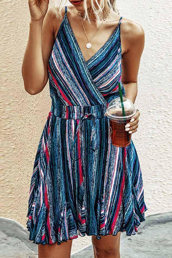 Rainbow Striped V-neck Camisole Dress