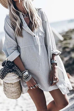 Striped Long Sleeve Button Dress