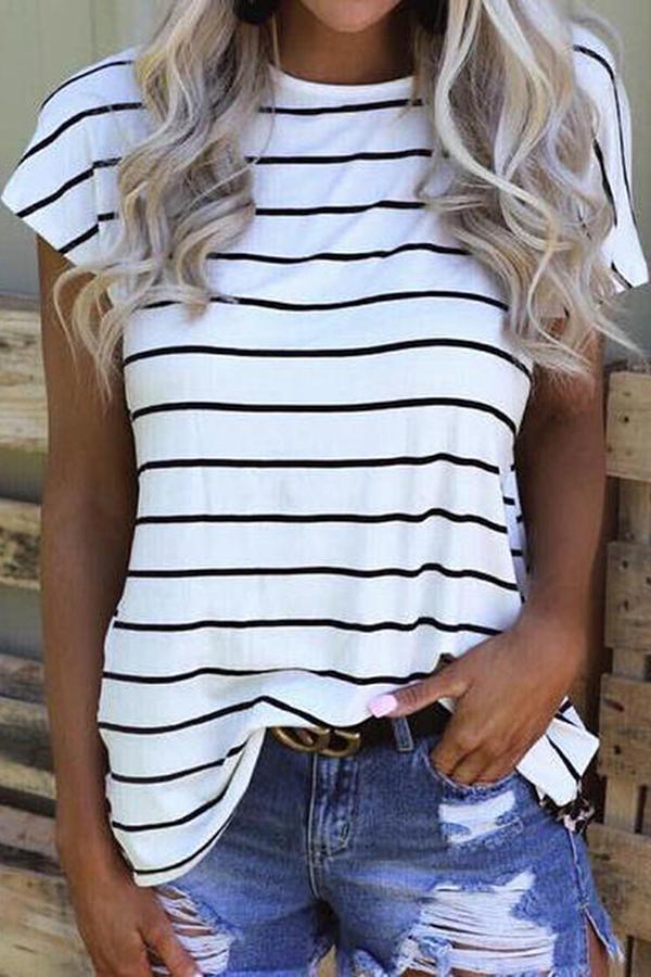 Striped Stitching Backless T-shirt