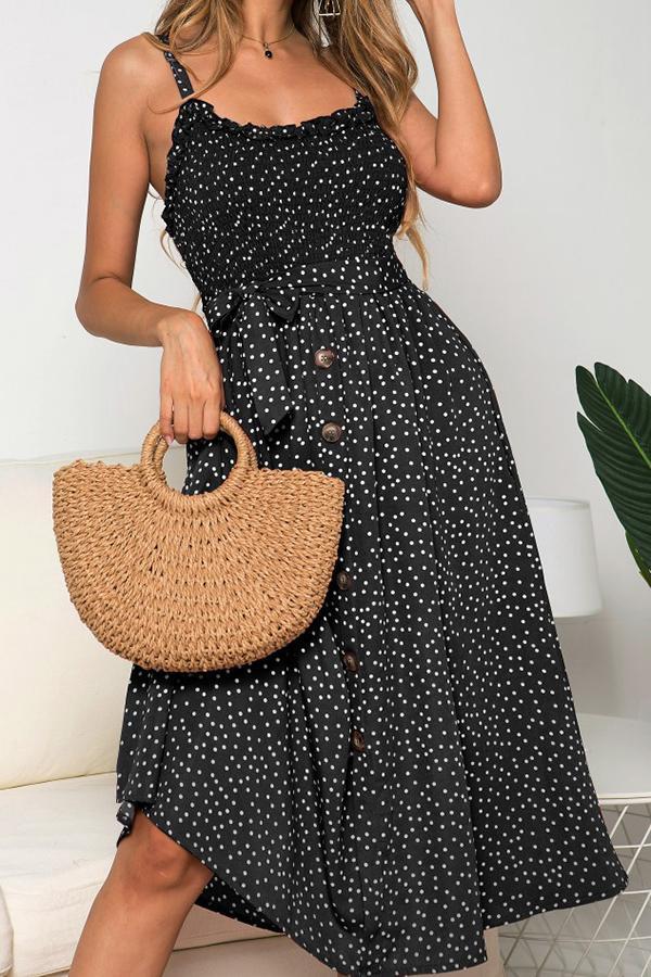 Polka Dot Sleeveless Dress(With Buttons)