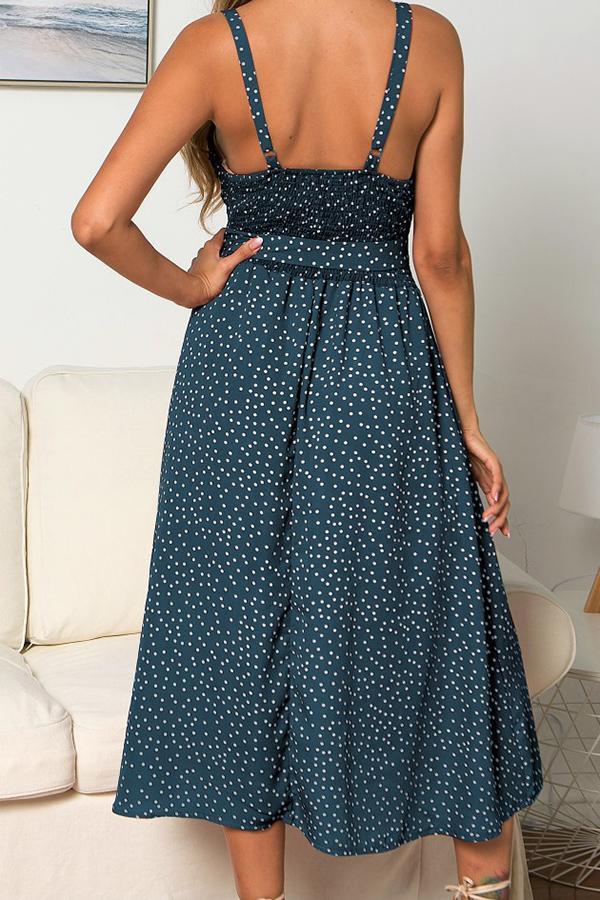 Polka Dot Sleeveless Dress(With Buttons)