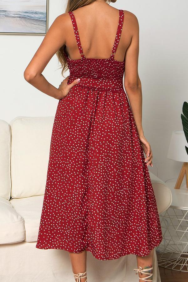 Polka Dot Sleeveless Dress(With Buttons)