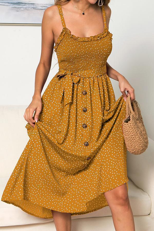 Polka Dot Sleeveless Dress(With Buttons)