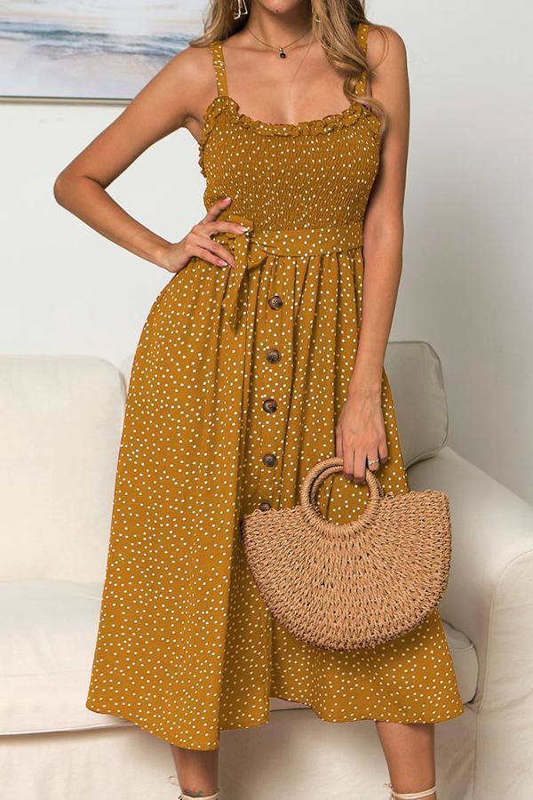 Polka Dot Sleeveless Dress(With Buttons)