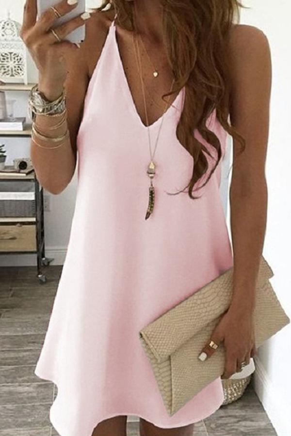 Basic Solid Color Sleeveless V-neck Dress