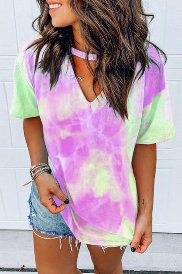 Unique Tie-dye V-neck T-shirt