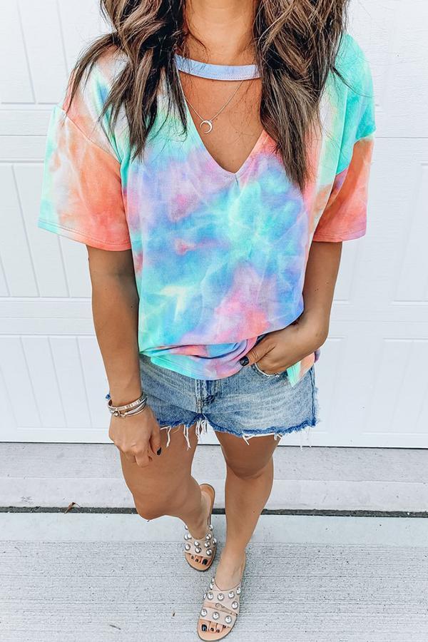 Unique Tie-dye V-neck T-shirt