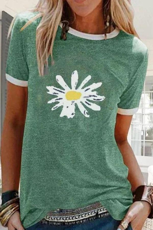 Daisy Printed Round Neck Daily T-shirt