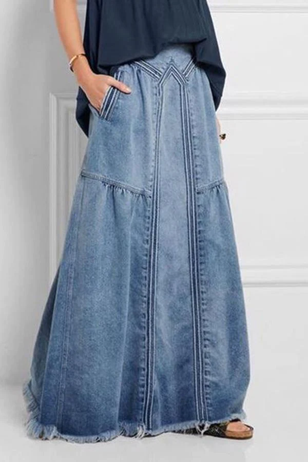 Elastic Waist Brushed Denim Skirt