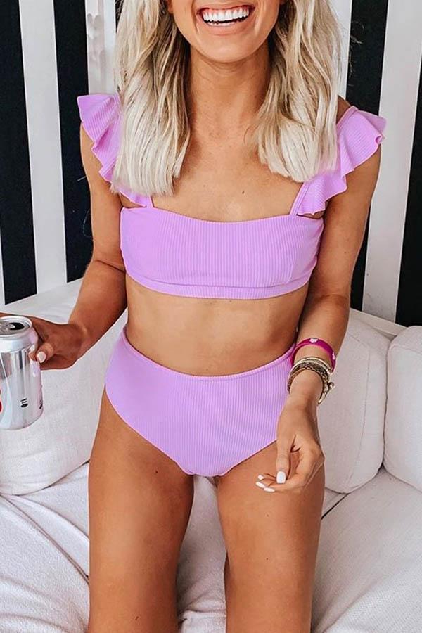 Flounce Design Solid Color Bikini Set