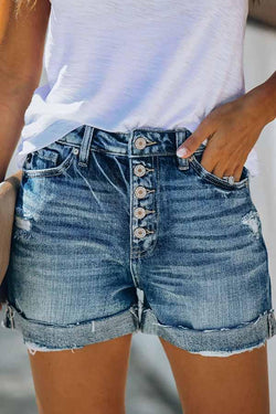 High Rise Cuffed Denim Shorts