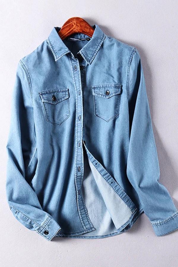 Long Sleeve Denim Shirt(With Pockets)