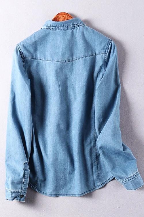 Long Sleeve Denim Shirt(With Pockets)