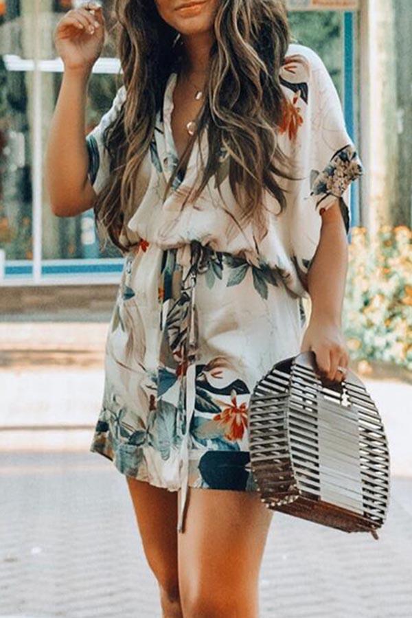 Floral Leaf Print Dress