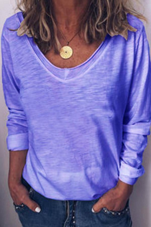 Solid Color V-Collar Loose T-Shirt