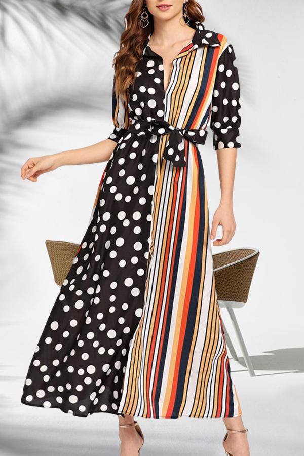 Sexy Striped Polka Dot Color Block Sleeve Dress