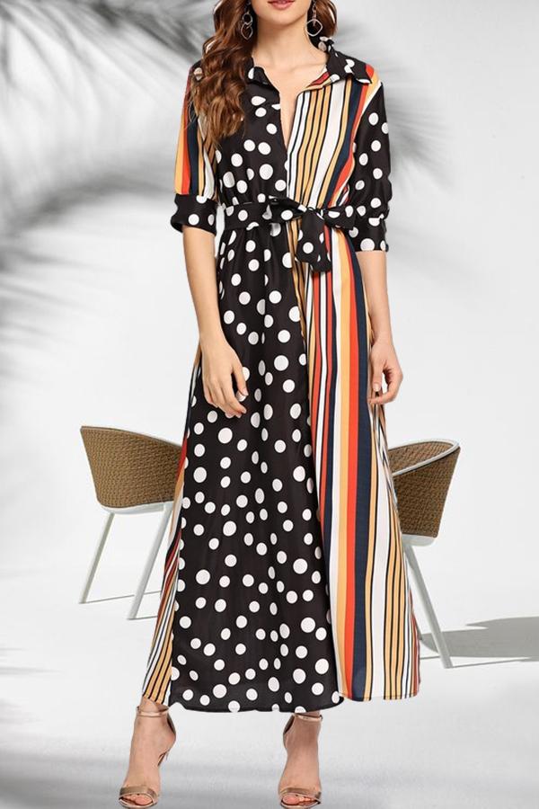 Sexy Striped Polka Dot Color Block Sleeve Dress