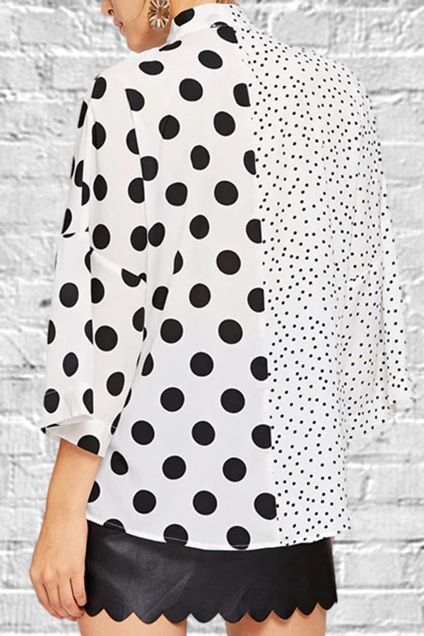 V-neck Asymmetric Stitching Polka Dot Blouses