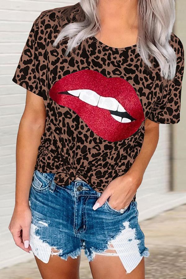 Leopard Print T-shirt With Lips