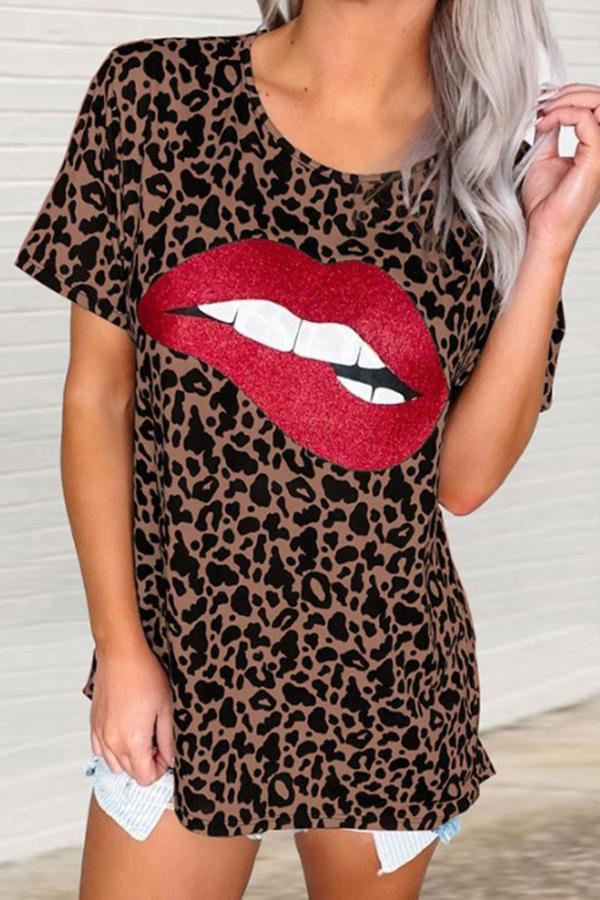 Leopard Print T-shirt With Lips