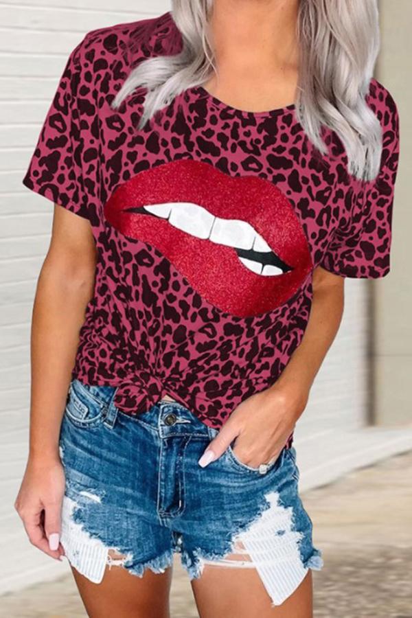 Leopard Print T-shirt With Lips