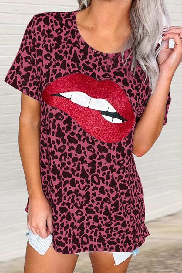 Leopard Print T-shirt With Lips