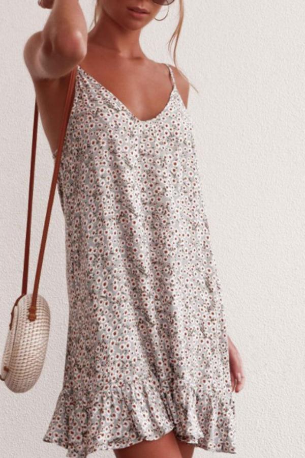 Sexy Sling Holiday Floral Daisy Print Dress