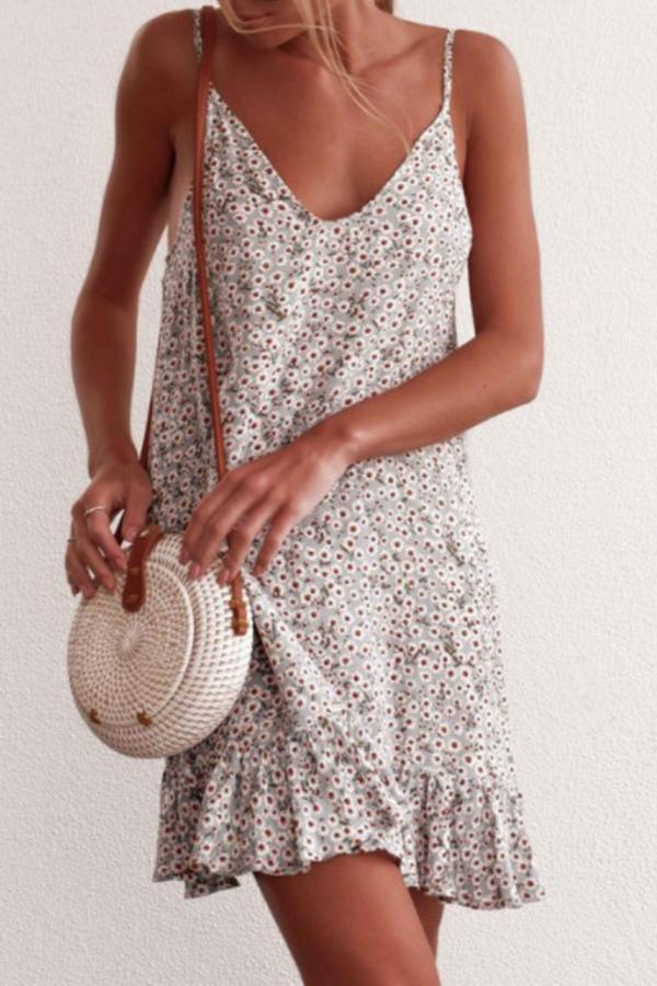 Sexy Sling Holiday Floral Daisy Print Dress