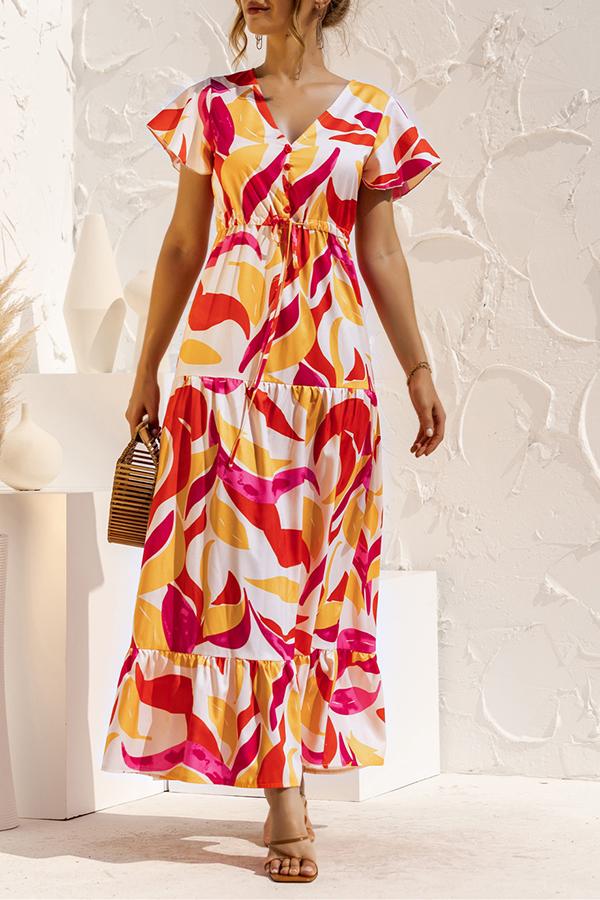 V-neck Floral Print Maxi Dress