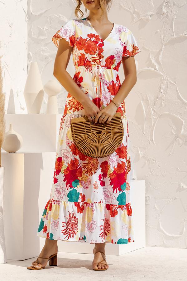 V-neck Floral Print Maxi Dress