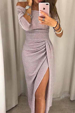 Florcoo Wrap Hip Slit Collar Maxi Dresses