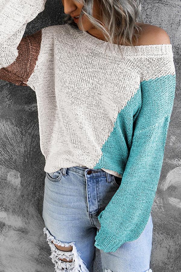 Irregular Color Block Off-shoulder Sweater