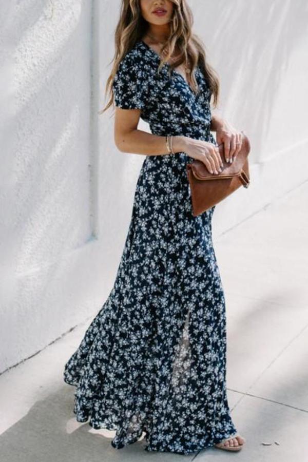 Temperament Floral Split Maxi Dress