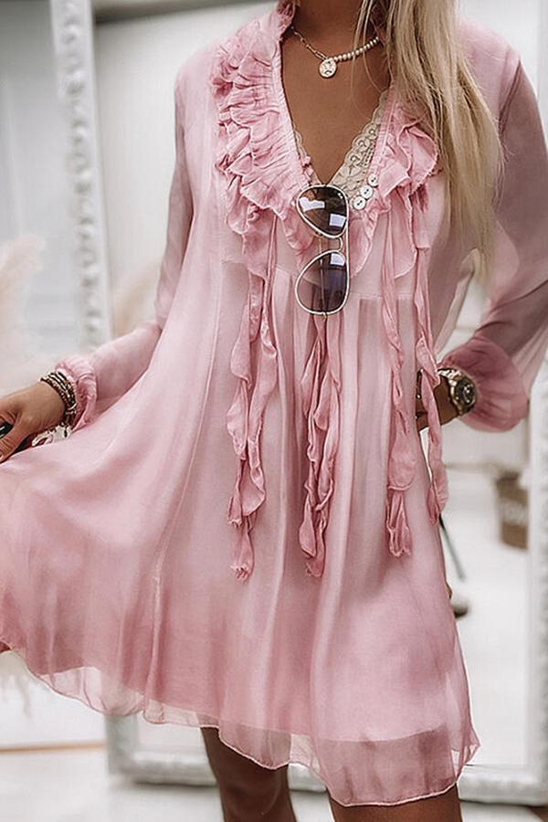 Ruffled Fringed Chiffon Mini Dress